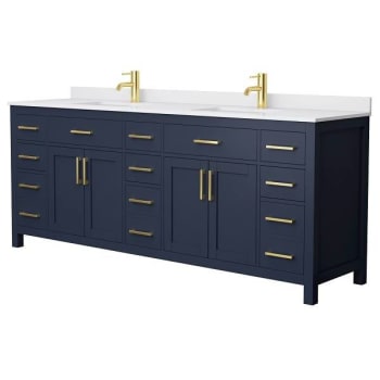 Image for Wyndham Beckett 84" Dark Blue Double Vanity, White Marble Top from HD Supply