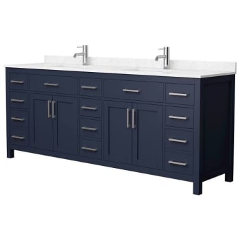 Image for Wyndham Beckett 84" Dark Blue Double Vanity, Carrara Marble Top, Nickel Trim from HD Supply