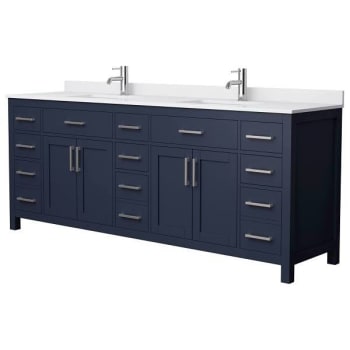 Image for Wyndham Beckett 84" Dark Blue Double Vanity, White Marble Top, Nickel Trim from HD Supply