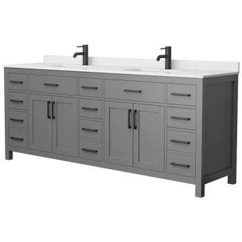 Image for Wyndham Beckett 84" Dark Gray Double Vanity, White Marble Top, Black Trim from HD Supply