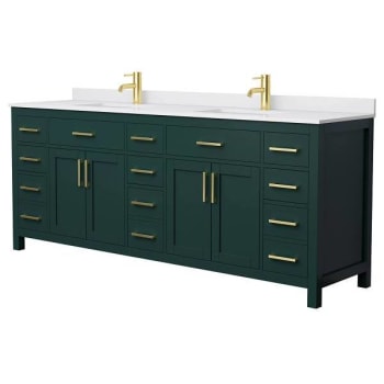 Image for Wyndham Beckett 84" Green Double Vanity, White Marble Top, Gold Trim from HD Supply