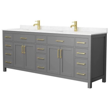 Image for Wyndham Beckett 84" Dark Gray Double Vanity, Carrara Marble Top, Gold Trim from HD Supply