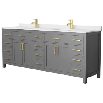 Image for Wyndham Beckett 84" Dark Gray Double Vanity, White Marble Top, Gold Trim from HD Supply