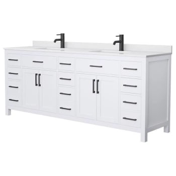 Image for Wyndham Beckett 84" White Double Vanity, White Marble Top, Black Trim from HD Supply