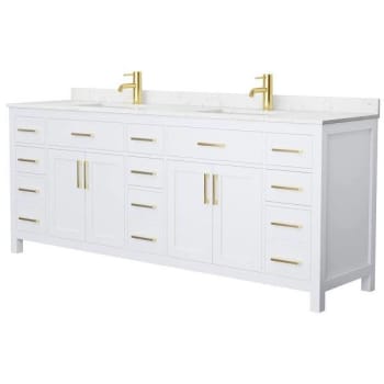Image for Wyndham Beckett 84" White Double Vanity, Carrara Marble Top, Gold Trim from HD Supply
