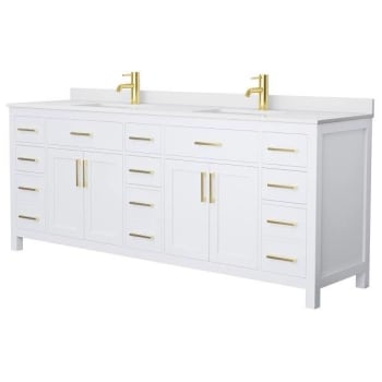 Image for Wyndham Beckett 84" White Double Vanity, White Marble Top, Gold Trim from HD Supply