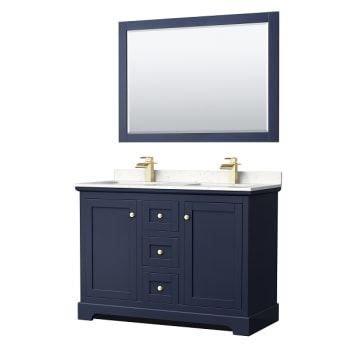 Image for Wyndham Avery 48" Dark Blue Double Vanity, Carrara Marble Top, 46" Mirror from HD Supply