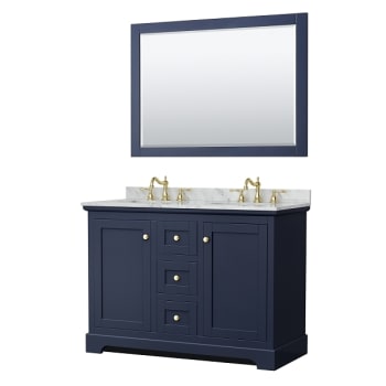 Image for Wyndham Avery 48" Dark Blue Double Vanity, Carrara Marble, Oval Sinks, Mirror from HD Supply