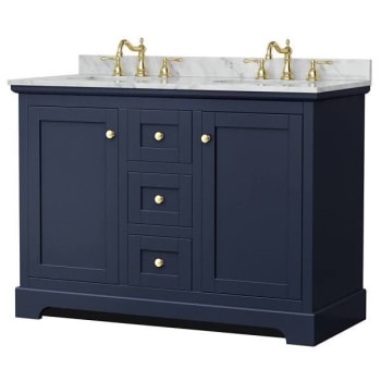 Image for Wyndham Avery 48" Dark Blue Double Vanity, Carrara Marble Top, Oval Sinks from HD Supply
