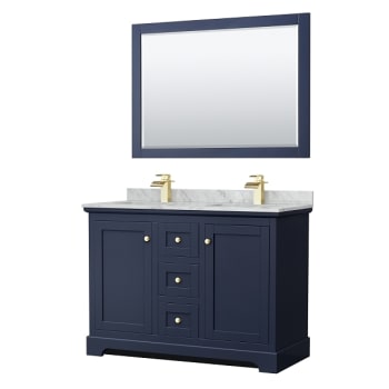Image for Wyndham Avery 48" Dark Blue Double Vanity, Carrara Marble, Square Sinks, Mirror from HD Supply