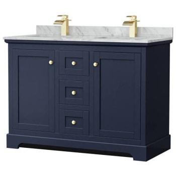Image for Wyndham Avery 48" Dark Blue Double Vanity, Carrara Marble Top, Square Sinks from HD Supply