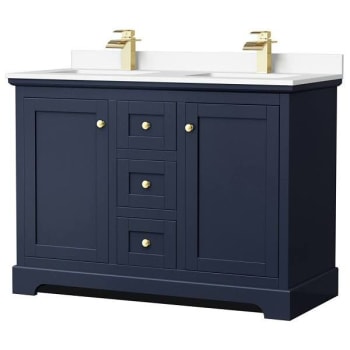 Image for Wyndham Avery 48" Dark Blue Double Vanity, White Marble Top from HD Supply