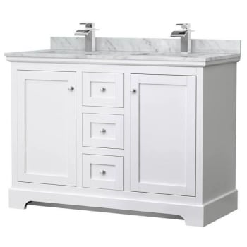 Image for Wyndham Avery 48" White Double Vanity, Carrara Marble Top, Square Sinks from HD Supply