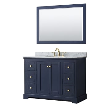 Image for Wyndham Avery 48" Dark Blue Single Vanity, Carrara Marble, Oval Sink, 46" Mirror from HD Supply
