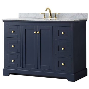 Image for Wyndham Avery 48" Dark Blue Single Vanity, Carrara Marble Top, Oval Sink from HD Supply