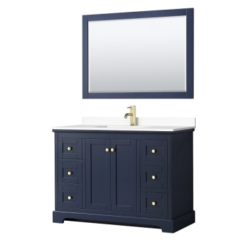 Image for Wyndham Avery 48" Dark Blue Single Vanity, White Marble Top, 46" Mirror from HD Supply