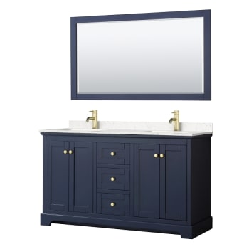 Image for Wyndham Avery 60" Dark Blue Double Vanity, Carrara Marble Top, 58" Mirror from HD Supply