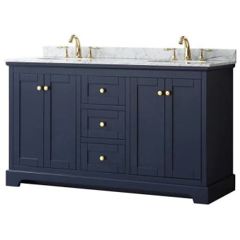 Image for Wyndham Avery 60" Dark Blue Double Vanity, Carrara Marble Top, Oval Sinks from HD Supply