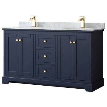 Image for Wyndham Avery 60" Dark Blue Double Vanity, Carrara Marble Top, Square Sinks from HD Supply