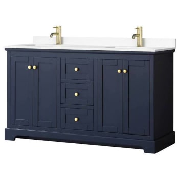Image for Wyndham Avery 60" Dark Blue Double Vanity, White Marble Top from HD Supply