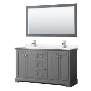 Wyndham Avery 60" Dark Gray Double Vanity, Carrara Marble Top, 58" Mirror