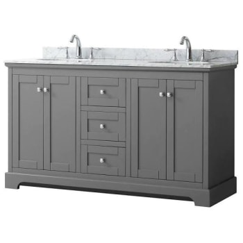 Wyndham Avery 60" Dark Gray Double Vanity, Carrara Marble Top, Oval Sinks