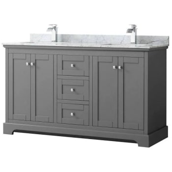 Image for Wyndham Avery 60" Dark Gray Double Vanity, Carrara Marble Top, Square Sinks from HD Supply