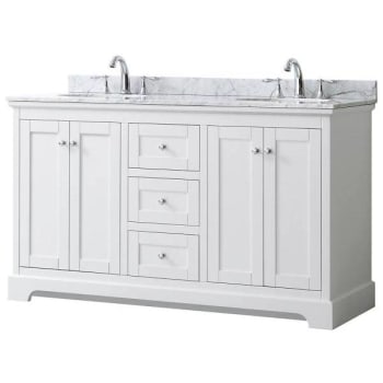 Wyndham Avery 60" White Double Vanity, Carrara Marble Top, Oval Sinks