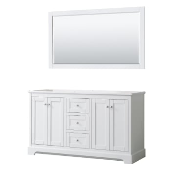 Wyndham Avery 60" White Double Vanity, No Countertop, No Sinks, 58" Mirror