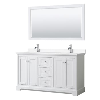 Wyndham Avery 60" White Double Vanity, White Marble Top, 58" Mirror