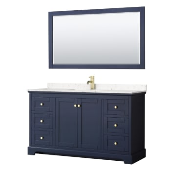 Image for Wyndham Avery 60" Dark Blue Single Vanity, Carrara Marble Top, 58" Mirror from HD Supply