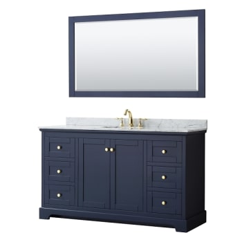 Image for Wyndham Avery 60" Dark Blue Single Vanity, Carrara Marble, Oval Sink, 58" Mirror from HD Supply