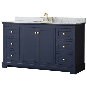 Image for Wyndham Avery 60" Dark Blue Single Vanity, Carrara Marble Top, Oval Sink from HD Supply