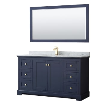 Image for Wyndham Avery 60" Dark Blue Single Vanity, Carrara Marble, Square Sink, Mirror from HD Supply