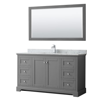Wyndham Avery 60" Dark Gray Single Vanity, Carrara Marble, Square Sink, Mirror