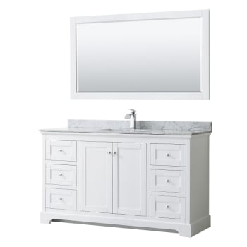 Image for Wyndham Avery 60" White Single Vanity, Carrara Marble, Square Sink, 58" Mirror from HD Supply