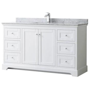 Wyndham Avery 60" White Single Vanity, Carrara Marble Top, Square Sink