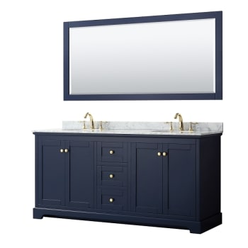 Image for Wyndham Avery 72" Dark Blue Double Vanity, Carrara Marble, Oval Sinks, Mirror from HD Supply