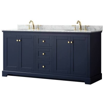Image for Wyndham Avery 72" Dark Blue Double Vanity, Carrara Marble Top, Oval Sinks from HD Supply