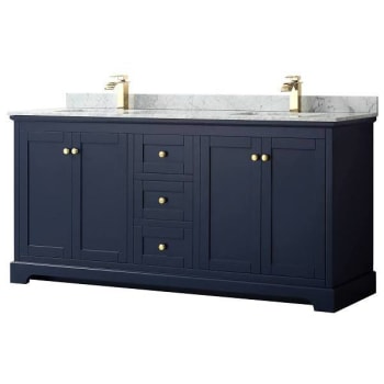 Image for Wyndham Avery 72" Dark Blue Double Vanity, Carrara Marble Top, Square Sinks from HD Supply