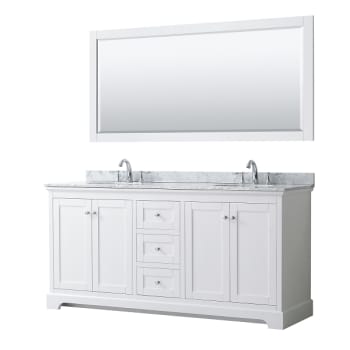 Wyndham Avery 72" White Double Vanity, Carrara Marble, Oval Sinks, 70" Mirror