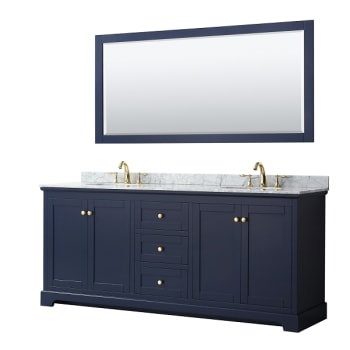 Wyndham Avery 80" Dark Blue Double Vanity, Carrara Marble, Oval Sinks, Mirror