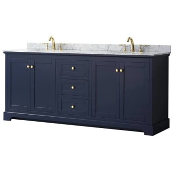 Image for Wyndham Avery 80" Dark Blue Double Vanity, Carrara Marble Top, Oval Sinks from HD Supply