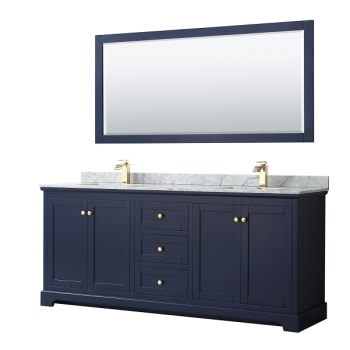 Image for Wyndham Avery 80" Dark Blue Double Vanity, Carrara Marble, Square Sinks, Mirror from HD Supply
