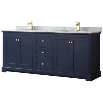 Image for Wyndham Avery 80" Dark Blue Double Vanity, Carrara Marble Top, Square Sinks from HD Supply