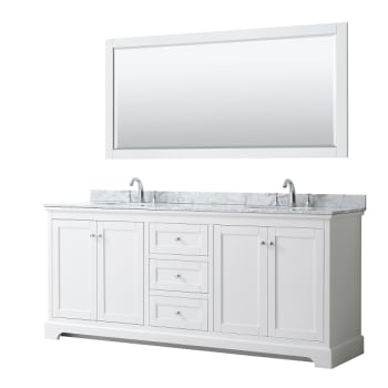 Wyndham Avery 80" White Double Vanity, Carrara Marble, Oval Sinks, 70" Mirror