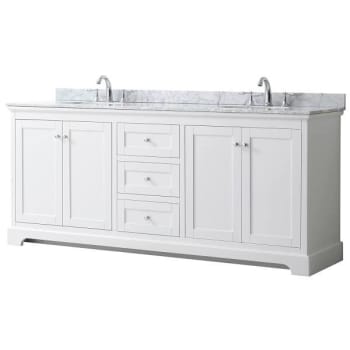 Wyndham Avery 80" White Double Vanity, Carrara Marble Top, Oval Sinks