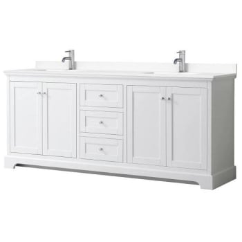 Wyndham Avery 80" White Double Vanity, White Marble Top
