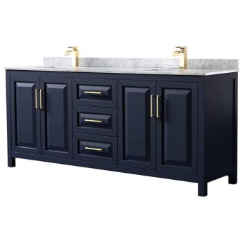 Image for Wyndham Daria 80" Dark Blue Double Vanity, Carrara Marble Top, Square Sinks from HD Supply