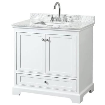 Image for Wyndham Deborah 36" White Single Vanity, Carrara Marble Top, Square Sink from HD Supply